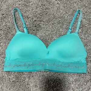 PINK Victoria’s Secret Teal/Silver Wear Everywhere Wireless Push Up Bra Size 34A